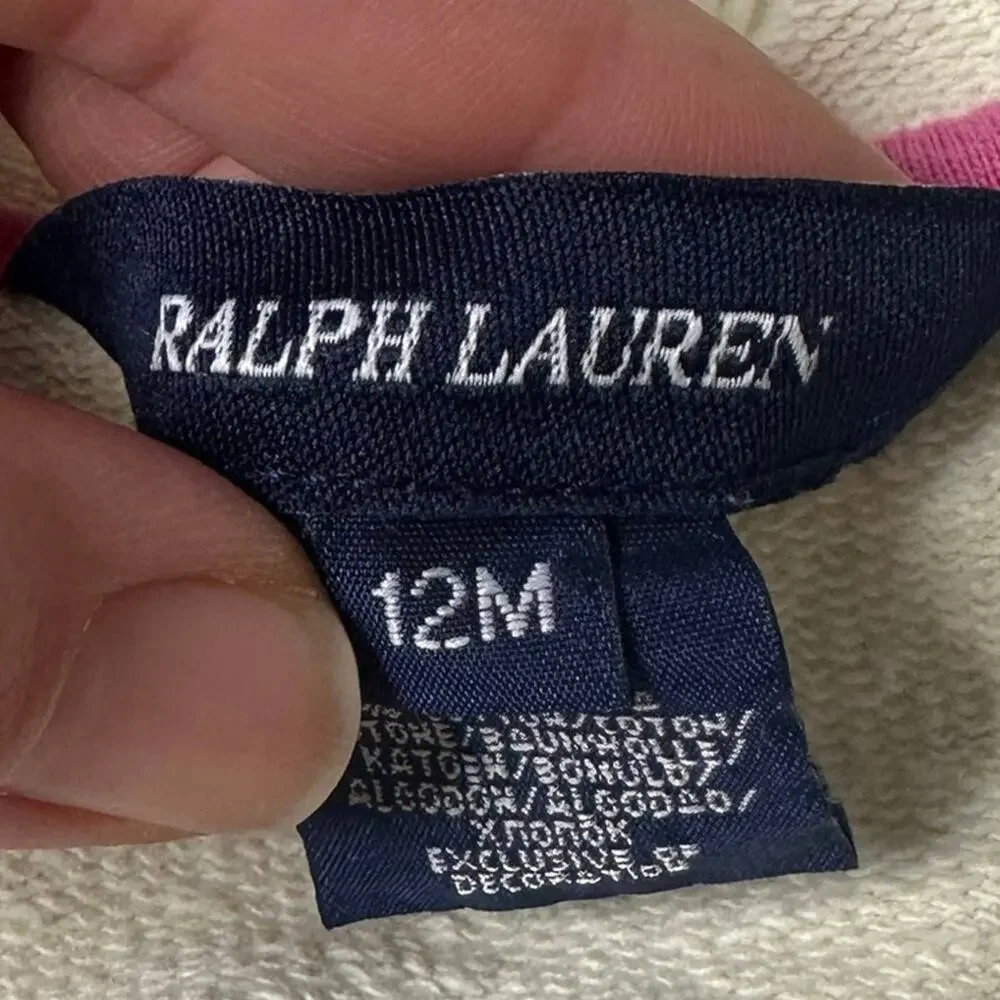 Ralph Lauren Baby Girls Cream Crest Zip Hoodie 12M Preppy Quiet Luxury
